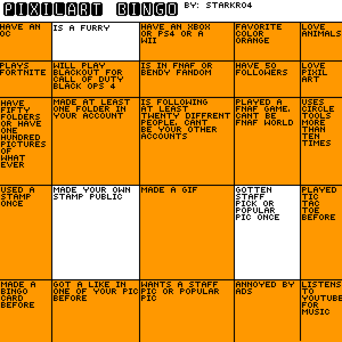 Editing Bingo card - Free online pixel art drawing tool - Pixilart
