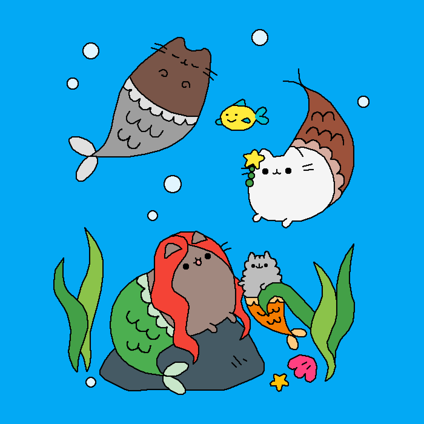 Pixilart - Pusheen Mermaids by CottonCandyGirl