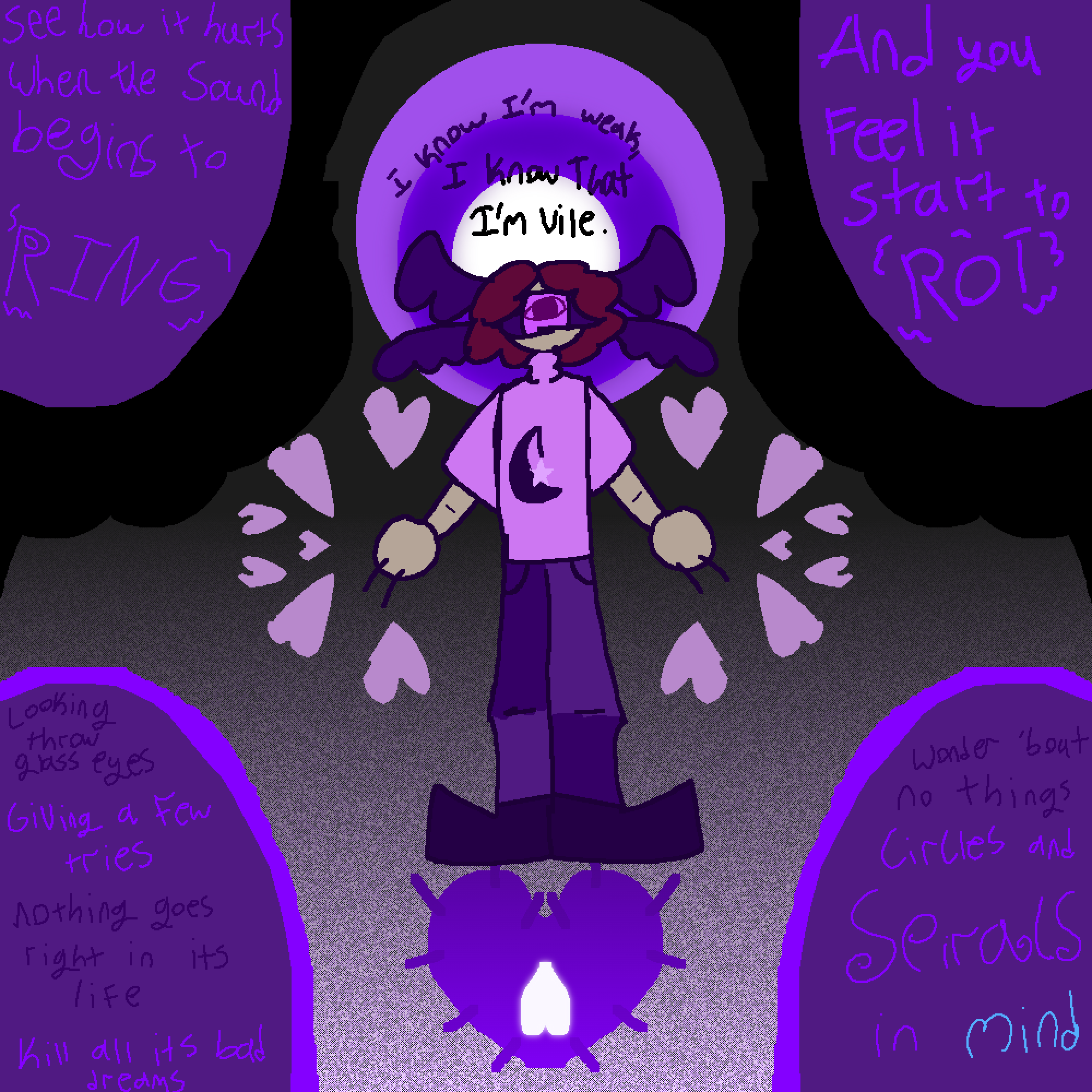 jashtober 2023 day 1; lunar. a drawing of Heart from CCCC standing above a heart with a halo behind him. he's doing a holy-ish pose.