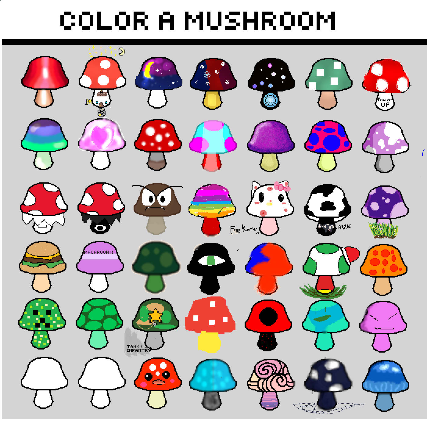 COLOR A MUSHROOM! mine is the tan, purple & pink one