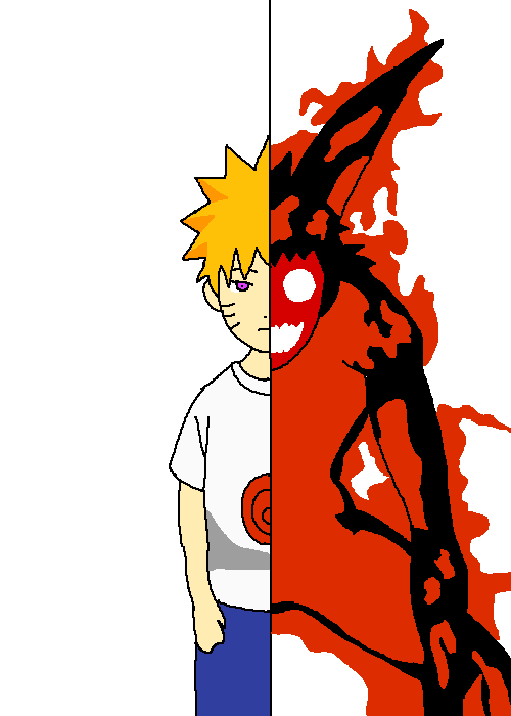 Pixilart half naruto half kurama by
