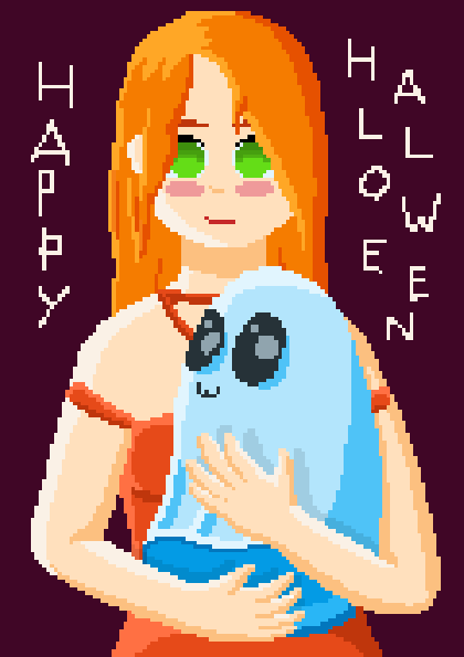 Girl petting a ghost