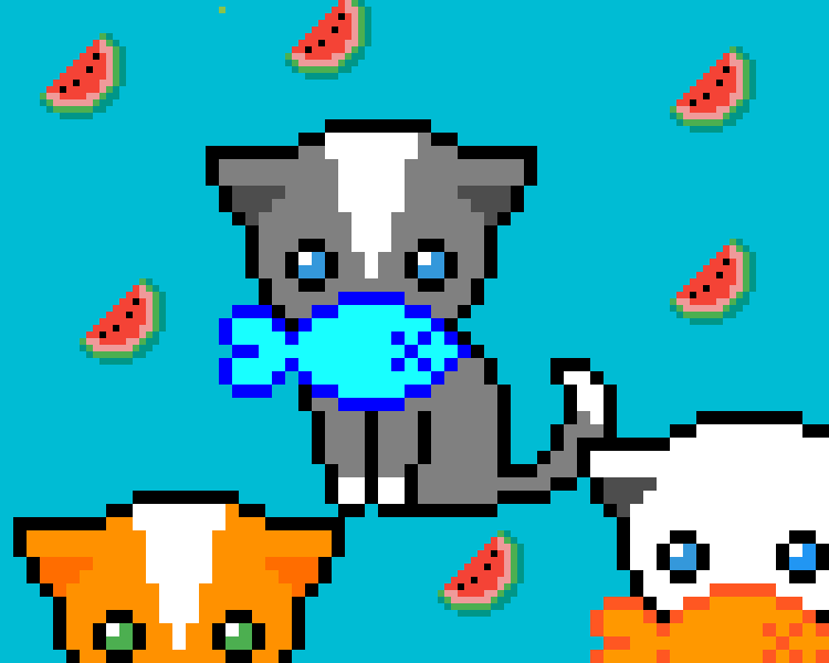Water Mellon fish and cat