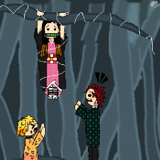 Nezuko gets trapped in spiderwebs