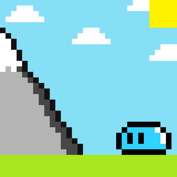 Mr Slime is rock climbing.