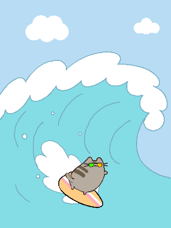 cat riding waves